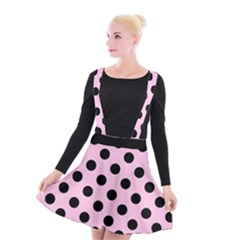 Polka Dots - Black On Blush Pink Suspender Skater Skirt by FashionBoulevard