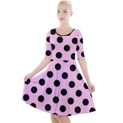 Polka Dots - Black On Blush Pink Quarter Sleeve A-line Dress by FashionBoulevard