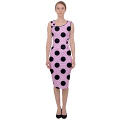 Polka Dots - Black On Blush Pink Sleeveless Pencil Dress by FashionBoulevard