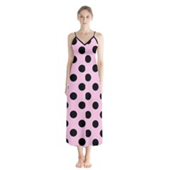 Polka Dots - Black On Blush Pink Button Up Chiffon Maxi Dress by FashionBoulevard