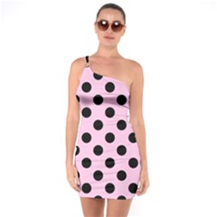 Polka Dots - Black On Blush Pink One Soulder Bodycon Dress by FashionBoulevard