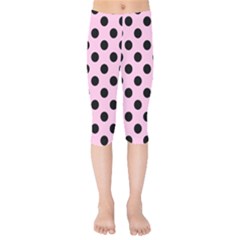 Polka Dots - Black On Blush Pink Kids  Capri Leggings  by FashionBoulevard