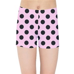 Polka Dots - Black On Blush Pink Kids  Sports Shorts by FashionBoulevard