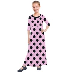 Polka Dots - Black On Blush Pink Kids  Quarter Sleeve Maxi Dress by FashionBoulevard