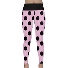 Polka Dots - Black On Blush Pink Lightweight Velour Classic Yoga Leggings by FashionBoulevard