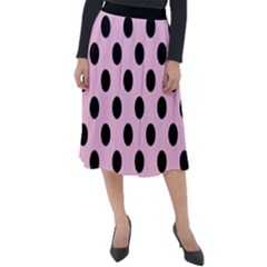 Polka Dots - Black On Blush Pink Classic Velour Midi Skirt  by FashionBoulevard