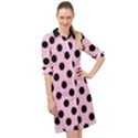 Polka Dots - Black On Blush Pink Long Sleeve Mini Shirt Dress View1