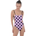 Polka Dots - Black On Blush Pink Tie Strap One Piece Swimsuit View1