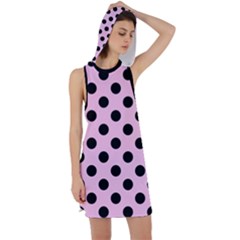 Polka Dots - Black On Blush Pink Racer Back Hoodie Dress