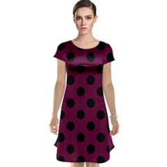 Polka Dots - Black On Boysenberry Purple Cap Sleeve Nightdress by FashionBoulevard