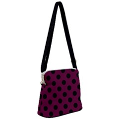 Polka Dots - Black On Boysenberry Purple Zipper Messenger Bag by FashionBoulevard