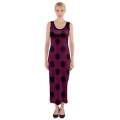 Polka Dots - Black On Boysenberry Purple Fitted Maxi Dress by FashionBoulevard