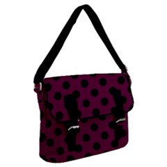 Polka Dots - Black On Boysenberry Purple Buckle Messenger Bag by FashionBoulevard