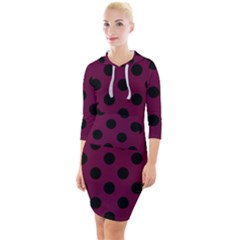 Polka Dots - Black On Boysenberry Purple Quarter Sleeve Hood Bodycon Dress by FashionBoulevard