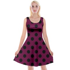 Polka Dots - Black On Boysenberry Purple Reversible Velvet Sleeveless Dress by FashionBoulevard