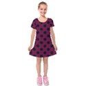 Polka Dots - Black On Boysenberry Purple Kids  Short Sleeve Velvet Dress View1