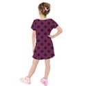 Polka Dots - Black On Boysenberry Purple Kids  Short Sleeve Velvet Dress View2