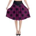 Polka Dots - Black On Boysenberry Purple Flared Midi Skirt View1