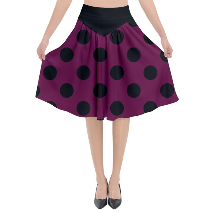 Polka Dots - Black On Boysenberry Purple Flared Midi Skirt