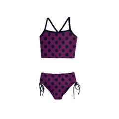 Polka Dots - Black On Boysenberry Purple Girls  Tankini Swimsuit by FashionBoulevard