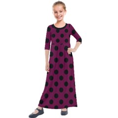 Polka Dots - Black On Boysenberry Purple Kids  Quarter Sleeve Maxi Dress by FashionBoulevard