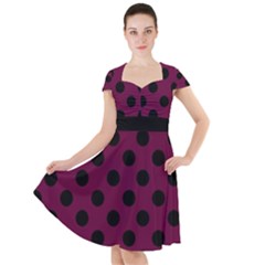 Polka Dots - Black On Boysenberry Purple Cap Sleeve Midi Dress by FashionBoulevard