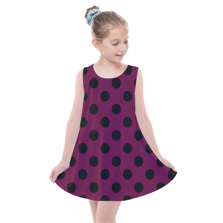 Polka Dots - Black On Boysenberry Purple Kids  Summer Dress