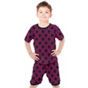 Polka Dots - Black On Boysenberry Purple Kids  Tee and Shorts Set View1