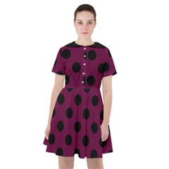 Polka Dots - Black On Boysenberry Purple Sailor Dress by FashionBoulevard