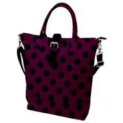 Polka Dots - Black On Boysenberry Purple Buckle Top Tote Bag by FashionBoulevard