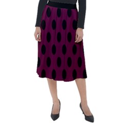 Polka Dots - Black On Boysenberry Purple Classic Velour Midi Skirt  by FashionBoulevard