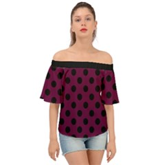 Polka Dots - Black On Boysenberry Purple Off Shoulder Short Sleeve Top by FashionBoulevard