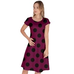 Polka Dots - Black On Boysenberry Purple Classic Short Sleeve Dress