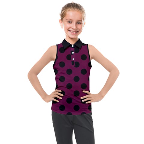 Polka Dots - Black On Boysenberry Purple Kids  Sleeveless Polo Tee by FashionBoulevard