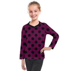 Polka Dots - Black On Boysenberry Purple Kids  Long Mesh Tee