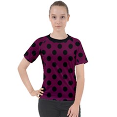 Polka Dots - Black On Boysenberry Purple Women s Sport Raglan Tee