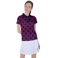 Polka Dots - Black On Boysenberry Purple Women s Polo Tee