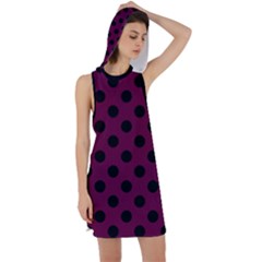 Polka Dots - Black On Boysenberry Purple Racer Back Hoodie Dress by FashionBoulevard