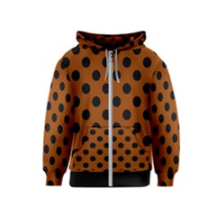 Polka Dots - Black On Burnt Orange Kids  Zipper Hoodie by FashionBoulevard