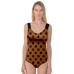 Polka Dots - Black On Burnt Orange Princess Tank Leotard  by FashionBoulevard