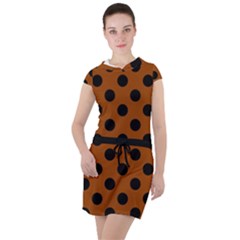 Polka Dots - Black On Burnt Orange Drawstring Hooded Dress by FashionBoulevard