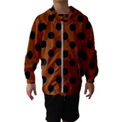 Polka Dots - Black On Burnt Orange Kids  Hooded Windbreaker by FashionBoulevard