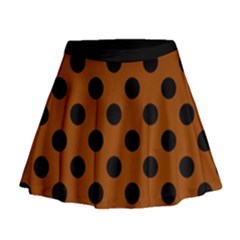 Polka Dots - Black On Burnt Orange Mini Flare Skirt by FashionBoulevard