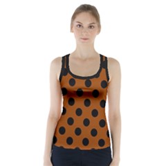 Polka Dots - Black On Burnt Orange Racer Back Sports Top by FashionBoulevard