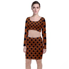 Polka Dots - Black On Burnt Orange Top And Skirt Sets by FashionBoulevard