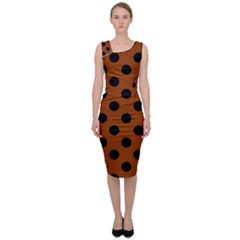 Polka Dots - Black On Burnt Orange Sleeveless Pencil Dress by FashionBoulevard