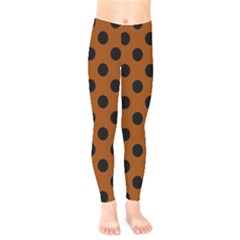 Polka Dots - Black On Burnt Orange Kids  Leggings by FashionBoulevard