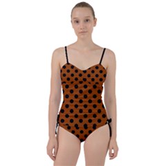 Polka Dots - Black On Burnt Orange Sweetheart Tankini Set by FashionBoulevard