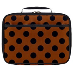 Polka Dots - Black On Burnt Orange Full Print Lunch Bag by FashionBoulevard