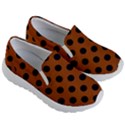 Polka Dots - Black On Burnt Orange Kids Lightweight Slip Ons View3